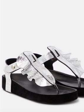 Isabel Marant Isela Metallic Silver Crinkle Leather Sandals Size 8